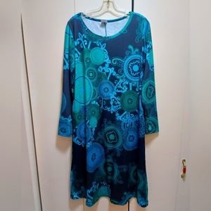 Loose Blue & Green Tunic Dress w/Pockets - Size L